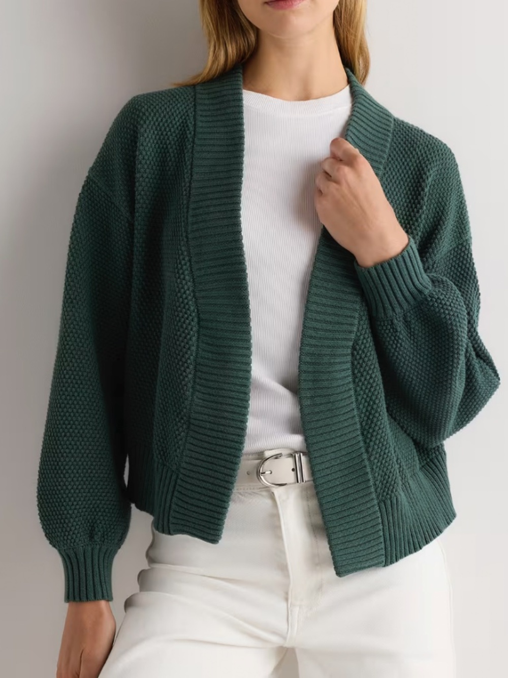 100% Organic Cotton Waffle Stitch Open Cardigan